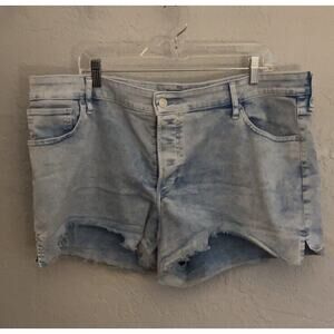 EXPRESS Women's Boyfriend Rise Distress Micro Mini Short Shorts SZ 18 Stone Wash